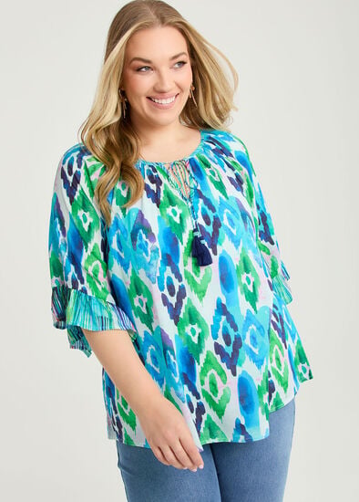 Plus Size Natural Aztec Watercolour Tie Top