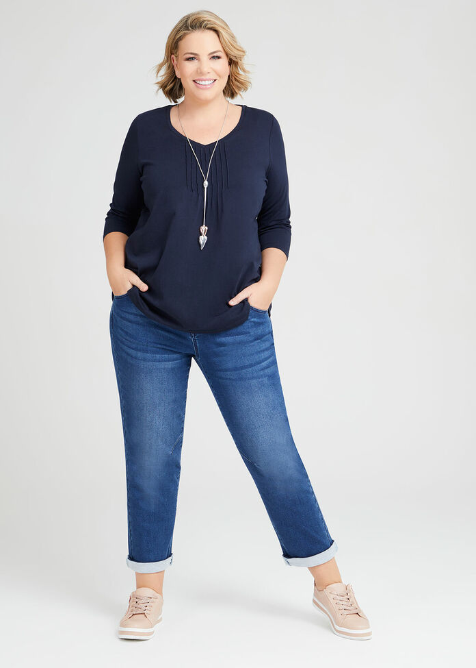 Organic Pintuck 3/4 Sleeve Top, , hi-res