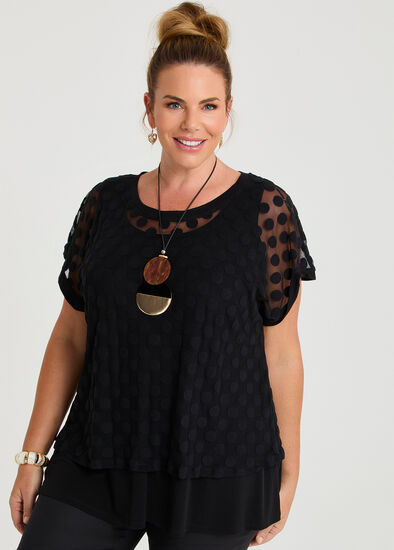 Plus Size Velour Spot Mesh Overtop