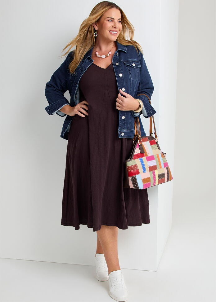 Cotton 3/4 Sleeve Swing Dress, , hi-res