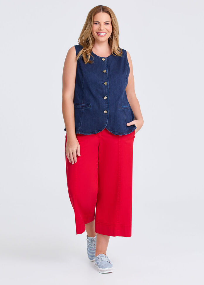 Denim Button Up Vest, , hi-res