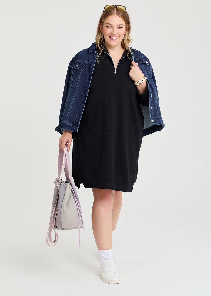 Zip Collar Long Sleeve Sweat Dress, , hi-res