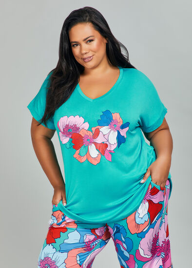 Plus Size Bamboo Floral Bloom Pyjama Top