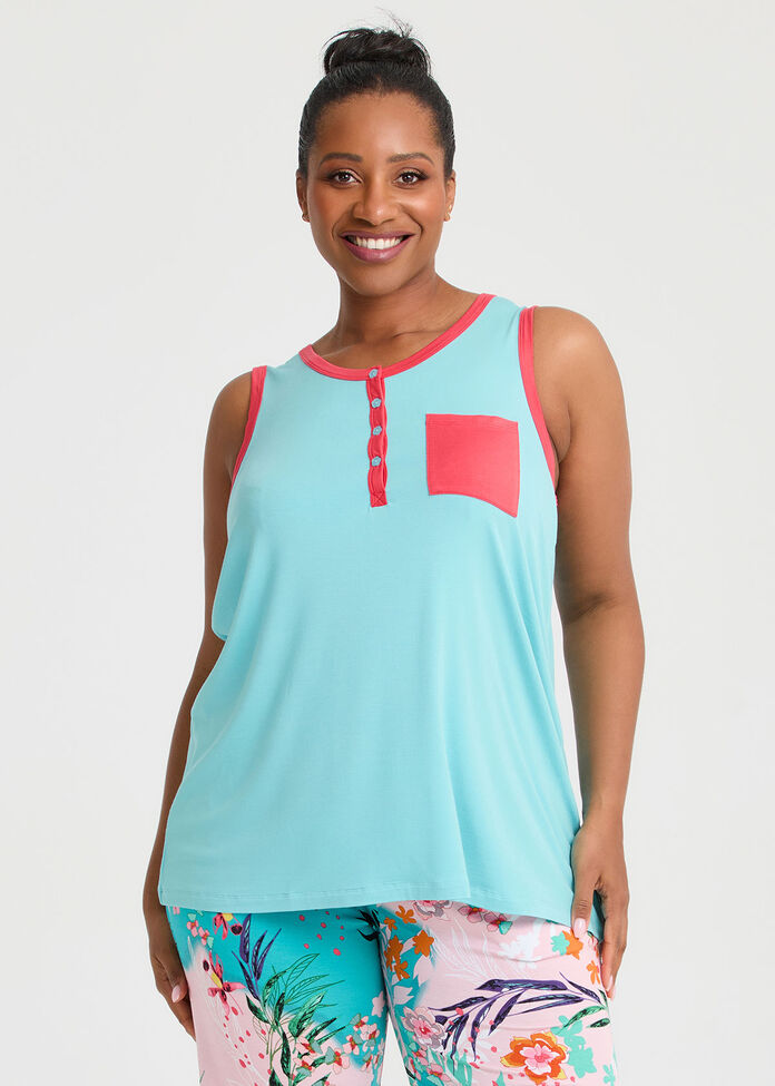 Bamboo Button Pyjama Tank, , hi-res
