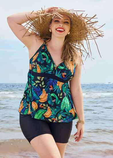 Swimsuits For All Women's Plus Size Lightweight Blouson Tankini Set 12  Pastel Stripe, Navy 