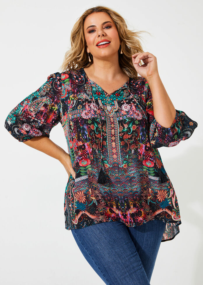 Natural Twilight Ikat Top, , hi-res