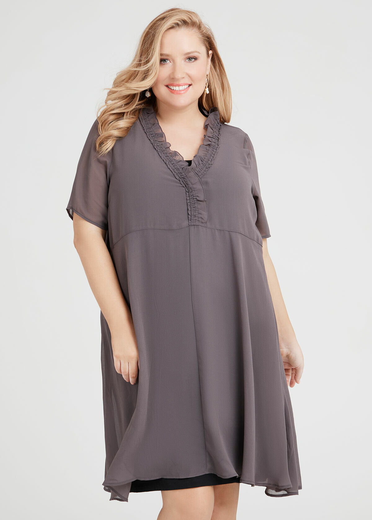 Shop Chiffon Frilly Days Tunic in Brown 