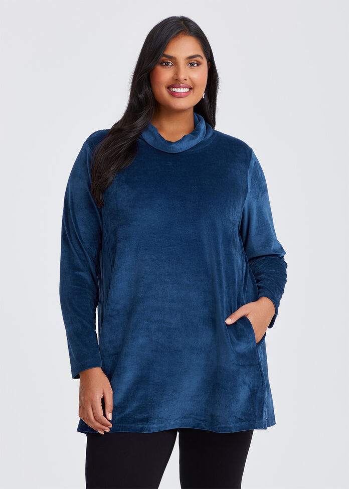 Velour Cowl Neck Tunic, , hi-res