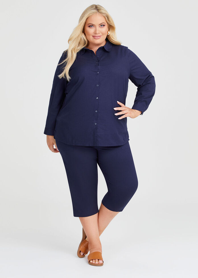 Plus Size Women Vintage Solid Linen Cotton Shirt+Pants main image 1