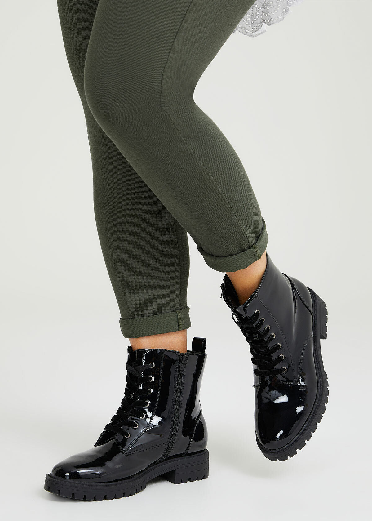 LACE UP TANK SOLE BOOTS ameri Shop Black Patent Lace Up Boot