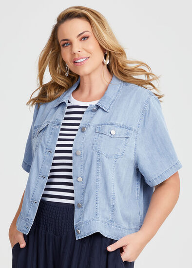 Plus Size Chambray Short Sleeve Jacket
