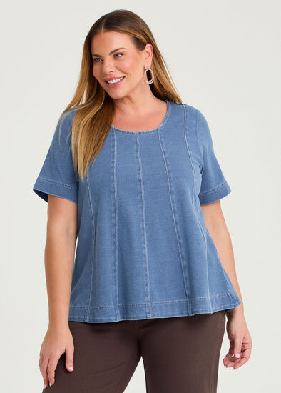 Plus Size Cotton Swing Seam Detail Top