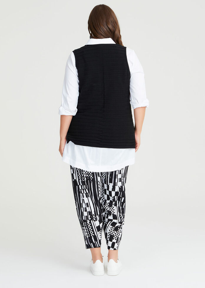 Mixed Rib Knit Cotton Vest, , hi-res