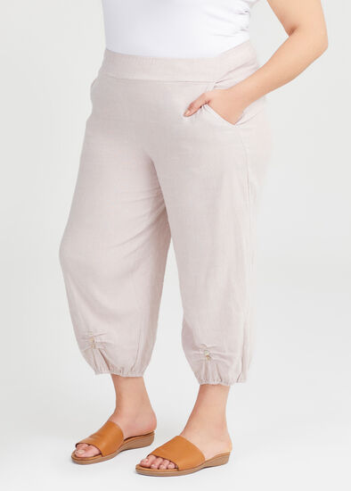 Plus Size Petite Lantern Linen Crop Pant