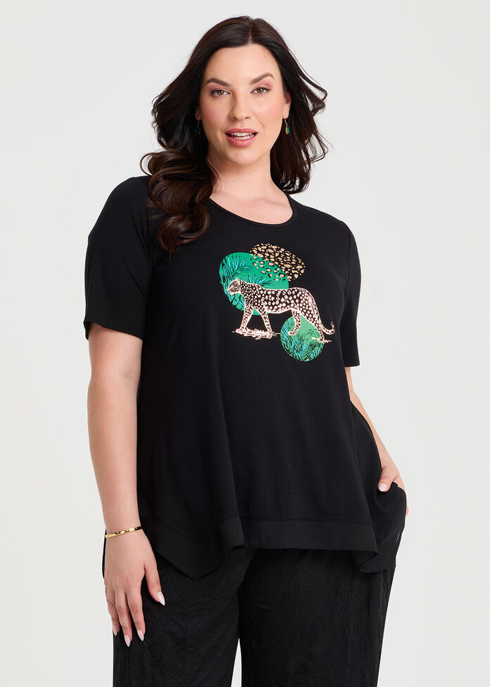 Leopard Foil Print Natural Top, , hi-res