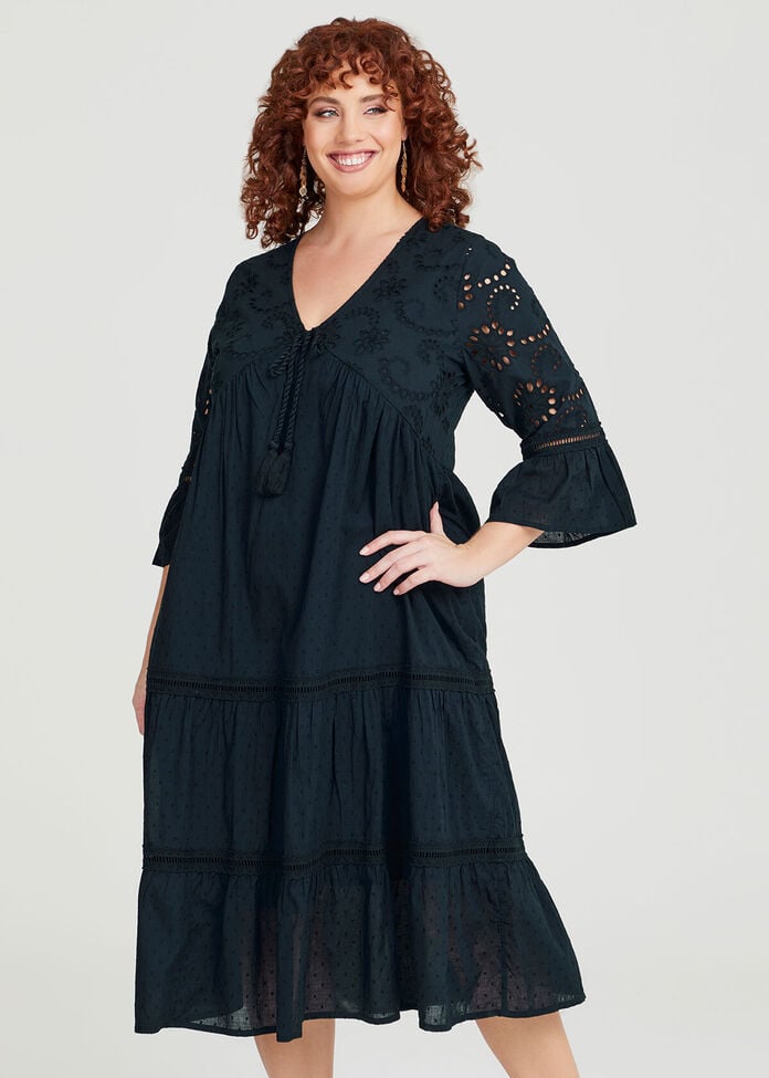 Shop Plus Size Cotton Broderie Dobby Dress in Blue | Sizes 12-30 ...