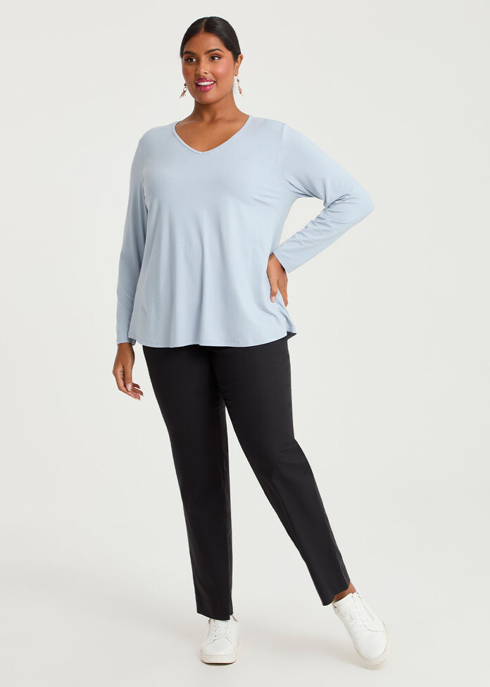 Natural Everyday V-neck Long Sleeve Top, , hi-res
