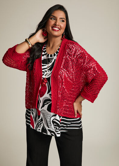Plus Size Cotton Boucle Sparkle Knit Cardigan