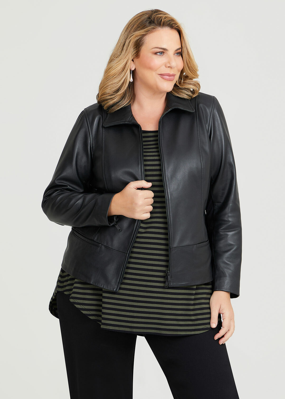 Plus size top leather coat sale