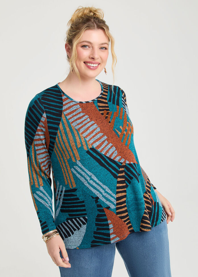 Bamboo Cosy Abstract Stripe Top, , hi-res