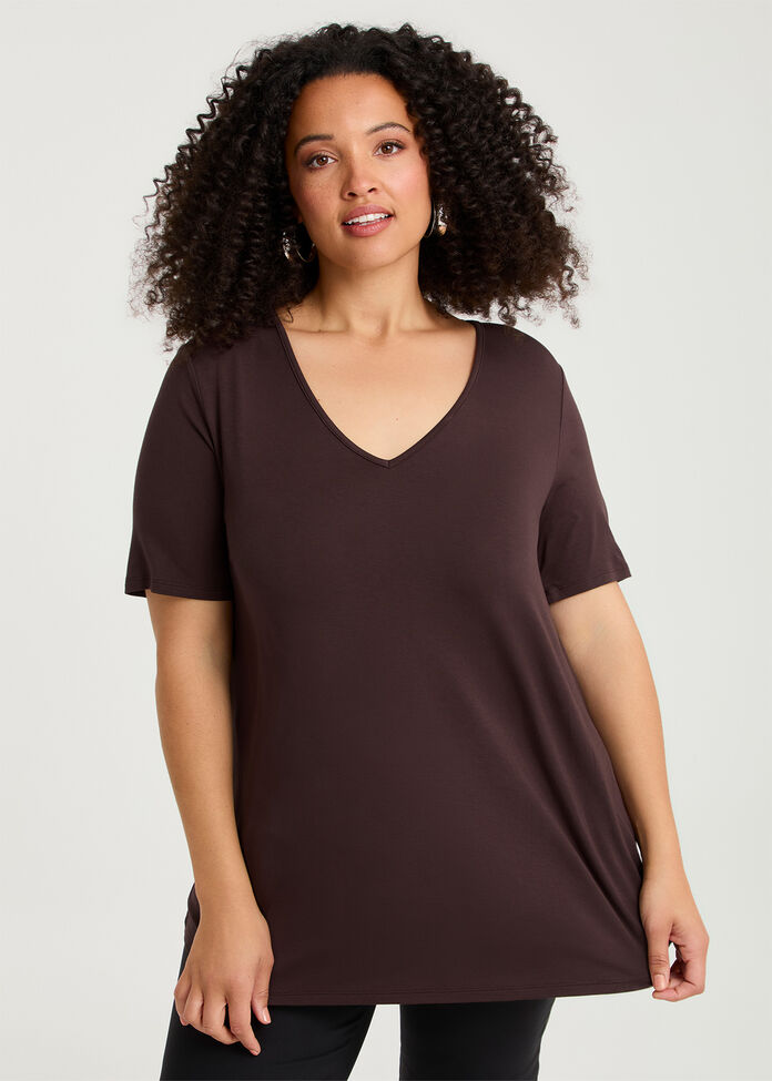  Bamboo Base V Neck Short Sleeve Top, , hi-res