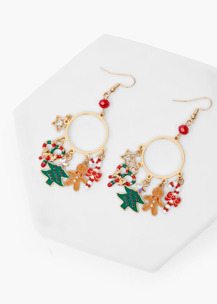 Christmas Charm Hoop Earrings, , hi-res