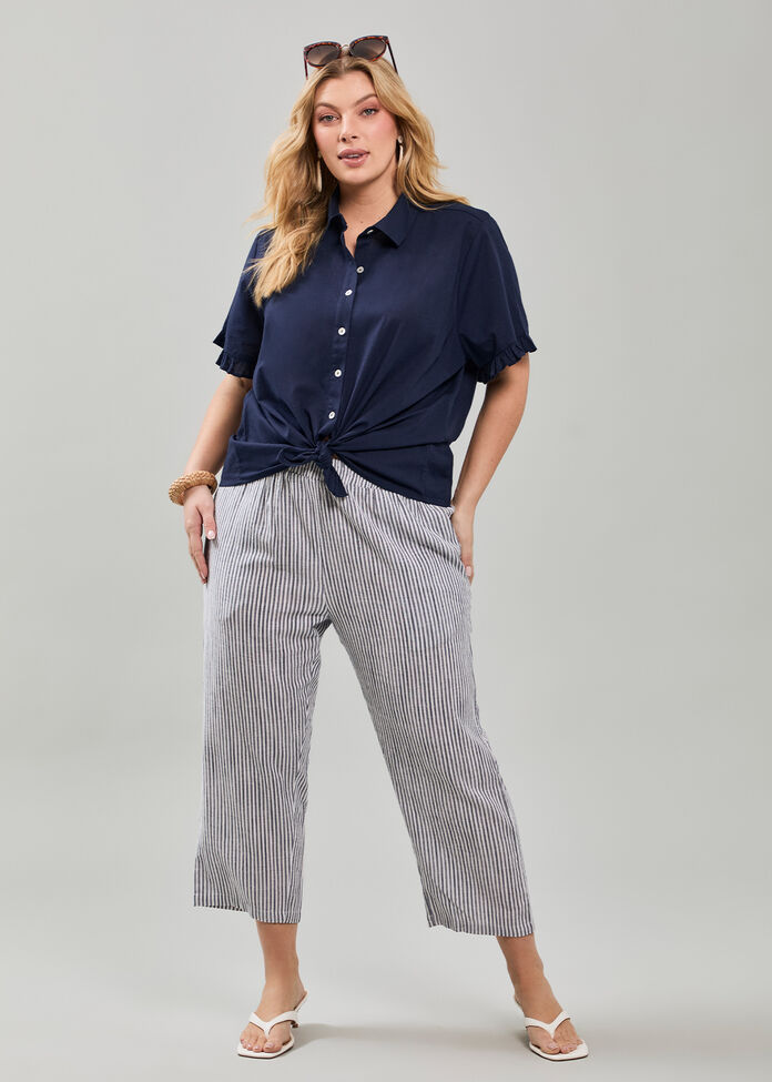 Cotton Linen Crop Pant, , hi-res