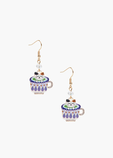 Cat In Tea Cup Earrings
