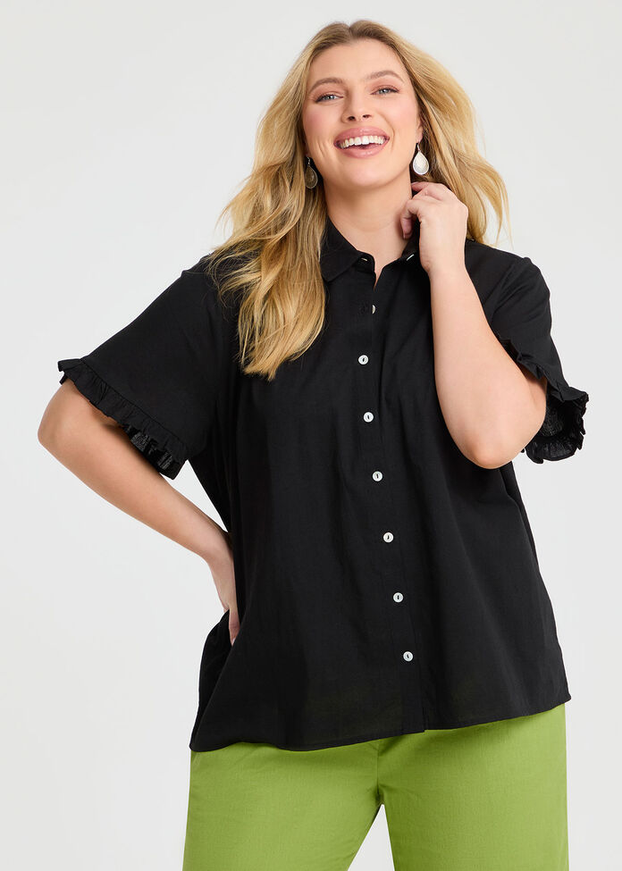 Cotton Linen Frill Shirt, , hi-res