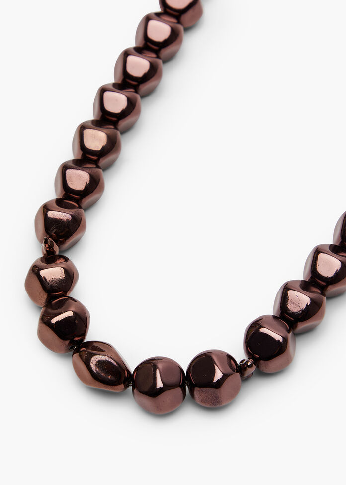 Metallic Bead Long Necklace, , hi-res