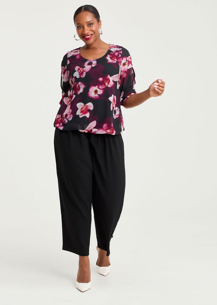 Floral Split Sleeve Chiffon Top, , hi-res