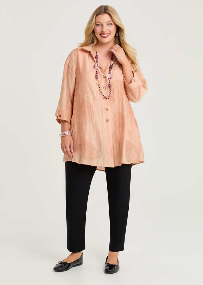 Leaf Jacquard Natural Swing Shirt, , hi-res