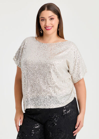 Plus Size One Shoulder Sequin Party Top