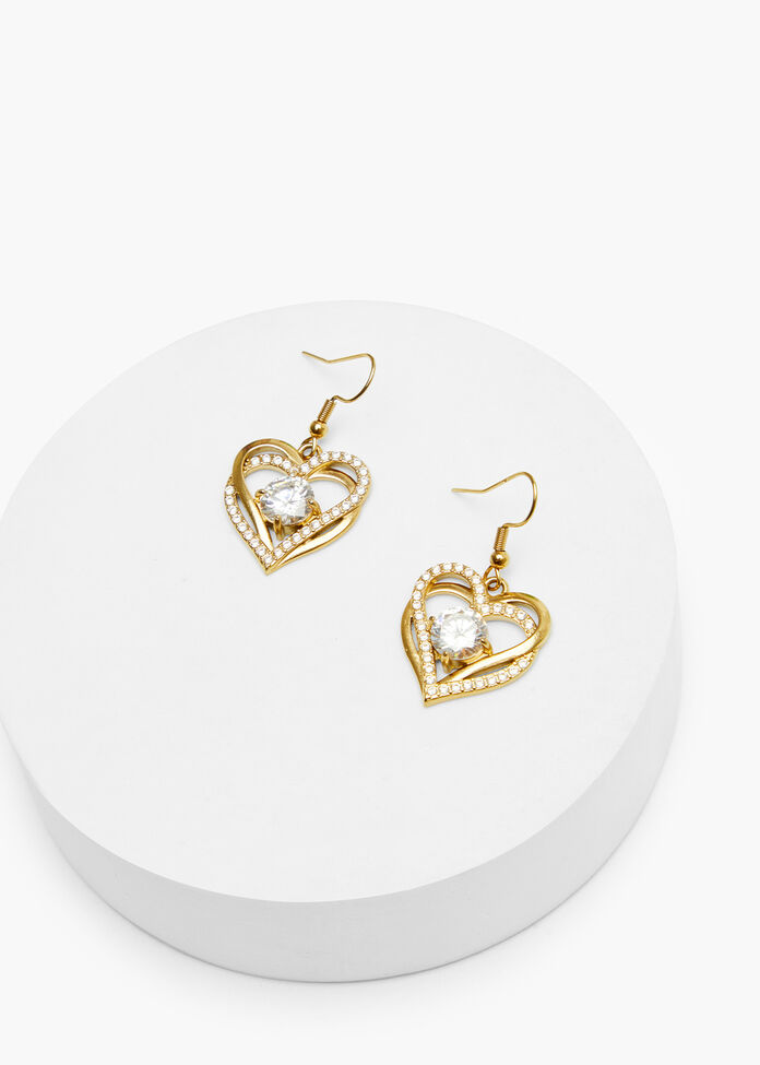 Diamante Heart Earrings, , hi-res