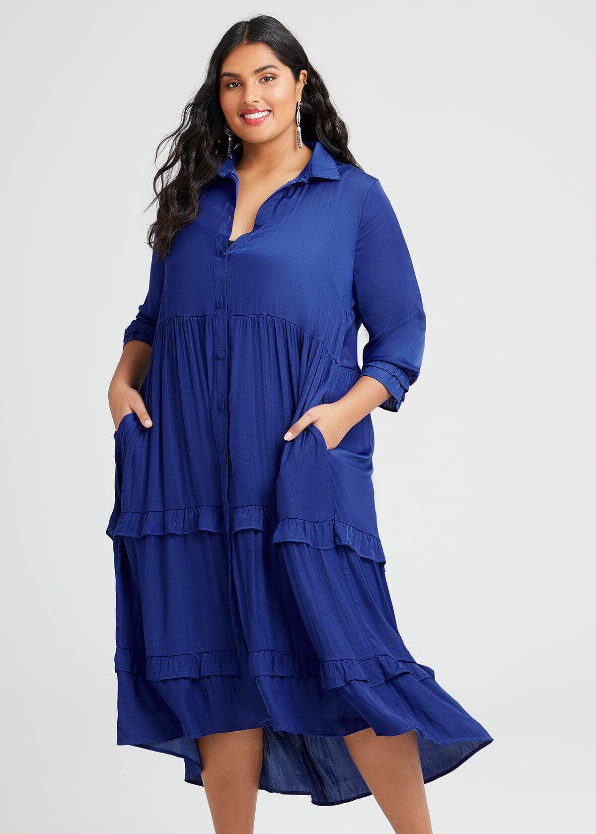 Shop Luxe Avea Tier Shirt Dress in Blue 