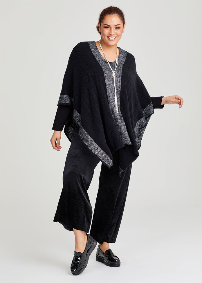 Metallic Stripe Poncho, , hi-res