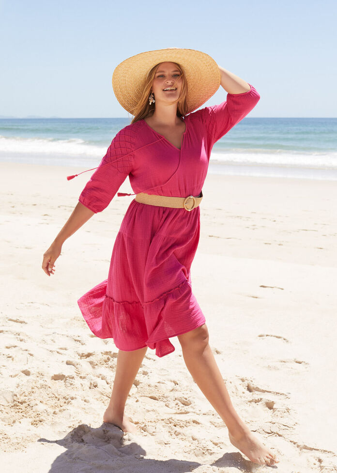 Shop Plus Size Cotton Double Gauze Dress in Pink Taking Shape AU