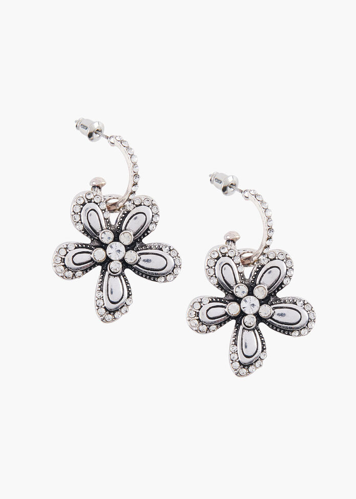 Crystal Flower Earrings, , hi-res