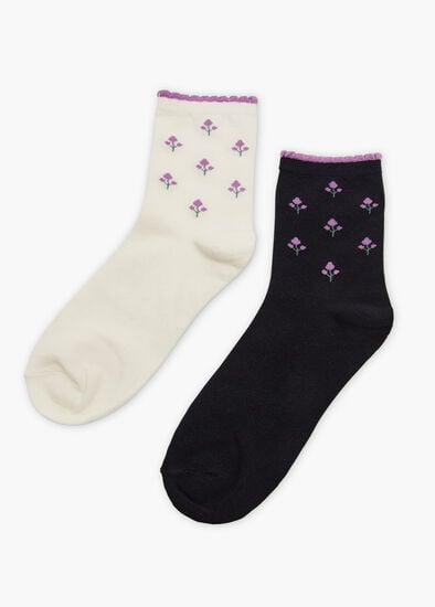 Plus Size 2 Pack Cotton Floral Socks