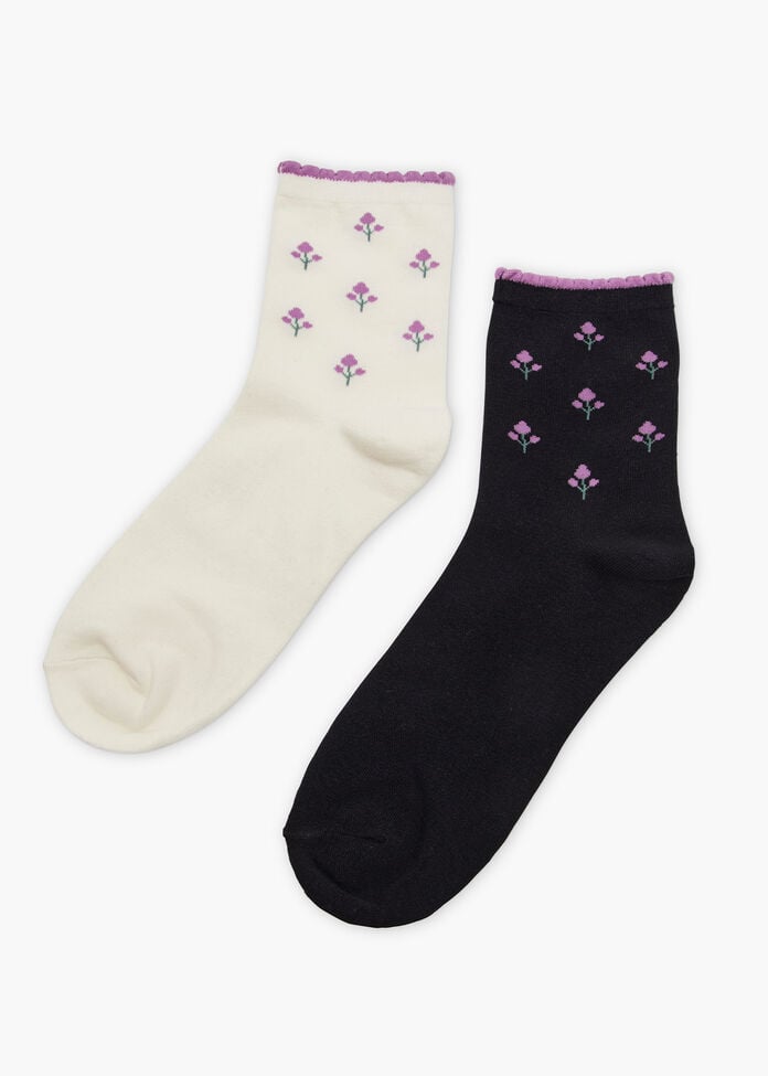 2 Pack Cotton Floral Socks, , hi-res
