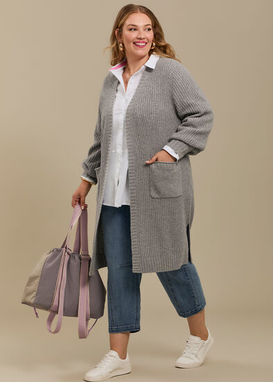 Plus Size Longline Pocket Rib Cardigan