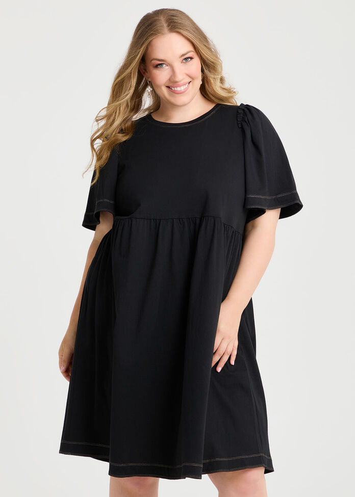 Cotton Contrast Stitch Dress, , hi-res