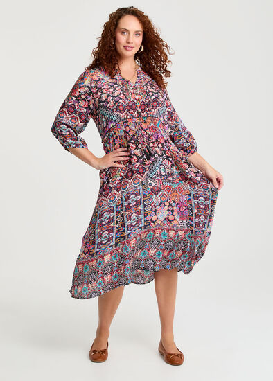 Plus Size Natural Boho Waist Tie Dress