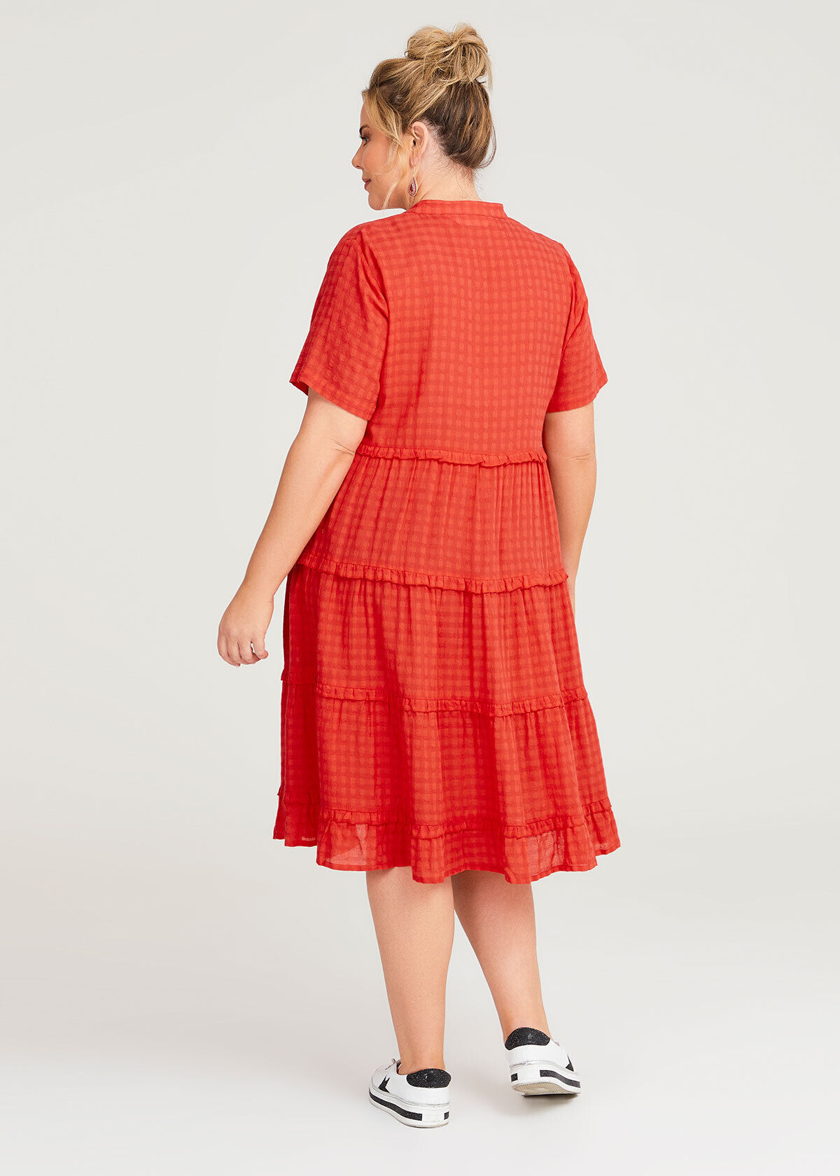 Shop Plus Size Cotton Gingham Frill Dress in Blue Taking Shape AU