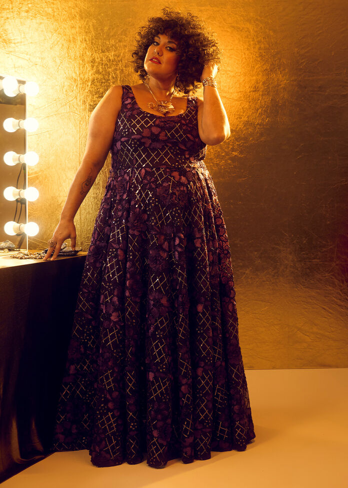 Candlelight Sequin Flower Gown, , hi-res