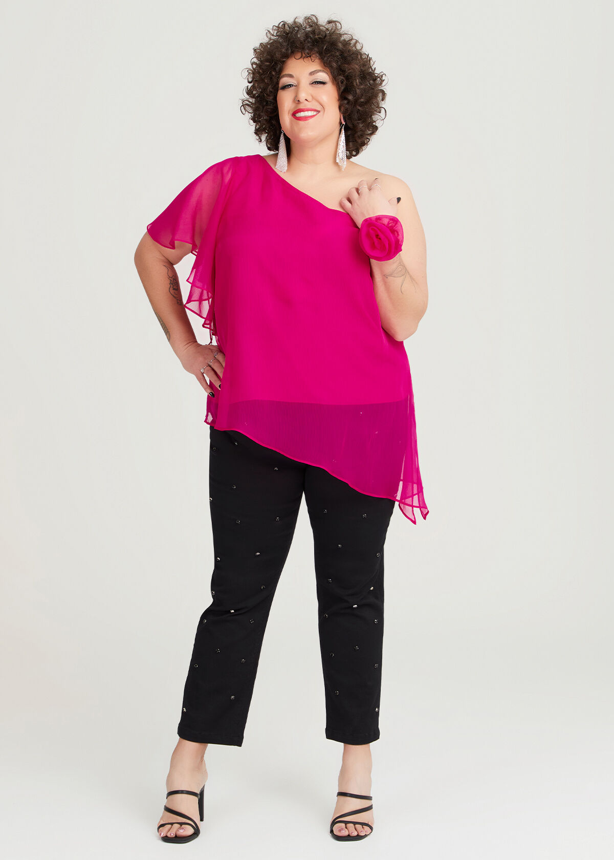 pink ruffle blouse plus size