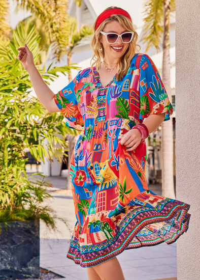 Plus Size Natural Multi Midi Dress