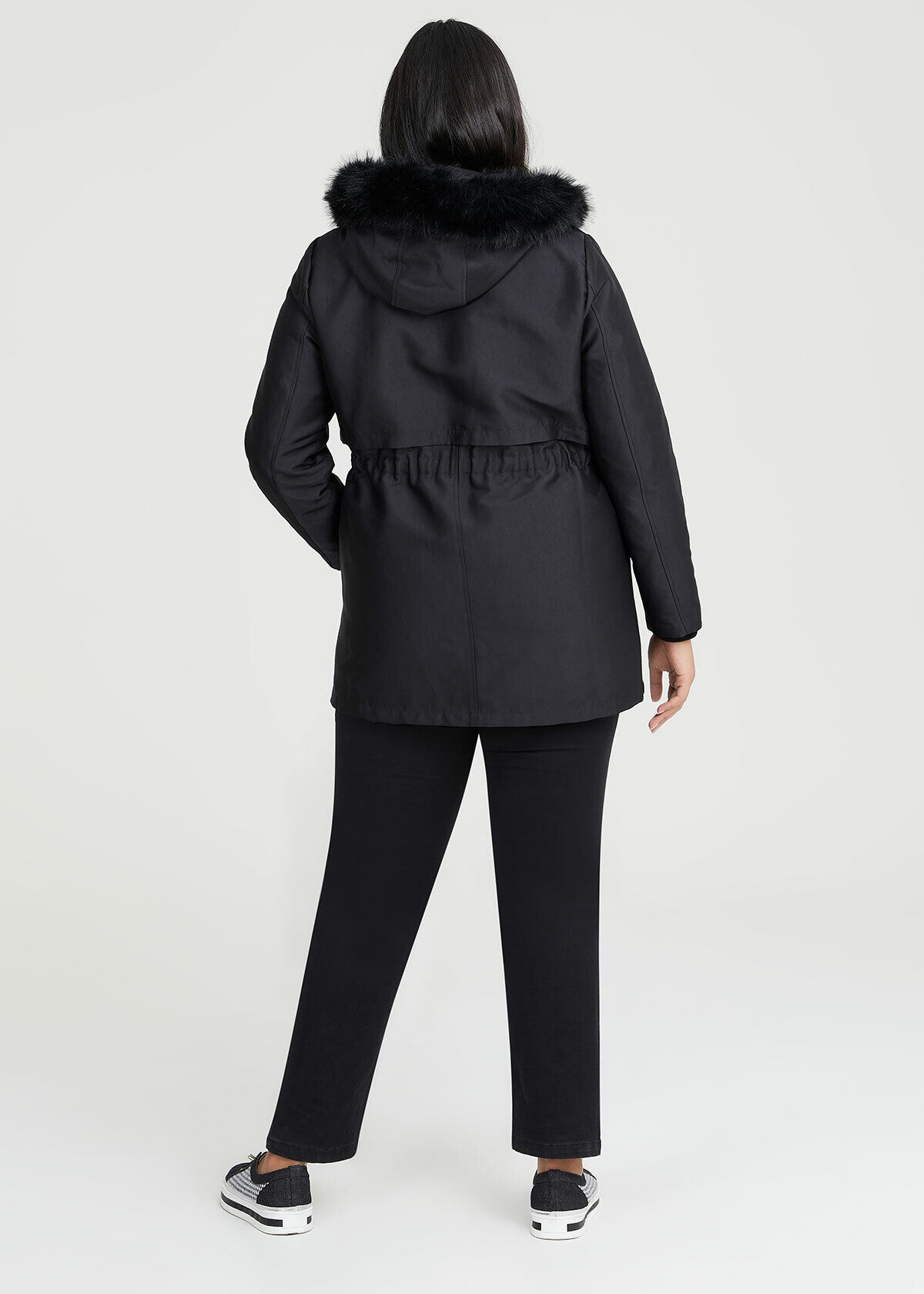 Shop Plus Size Fur Hooded Jacket in Black Taking Shape AU