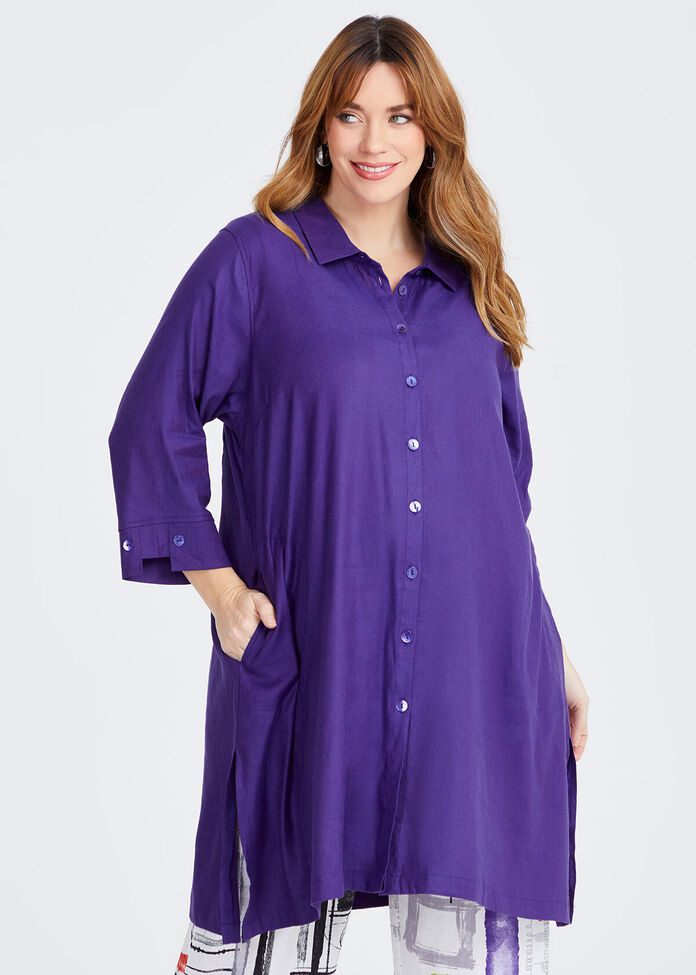 Iris Stretch Linen Longline Shirt, , hi-res