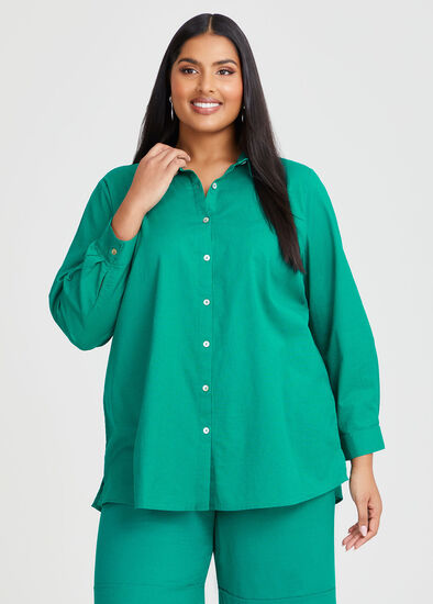 Plus Size Cotton Linen Essential Shirt